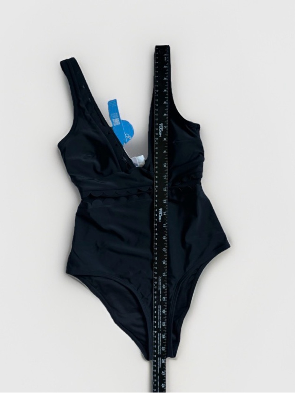 Black Scalloped Mesh Plunge V-Neck One Piece Swimsuit NWT CupShe XS Classic Chic - Picture 6 of 9